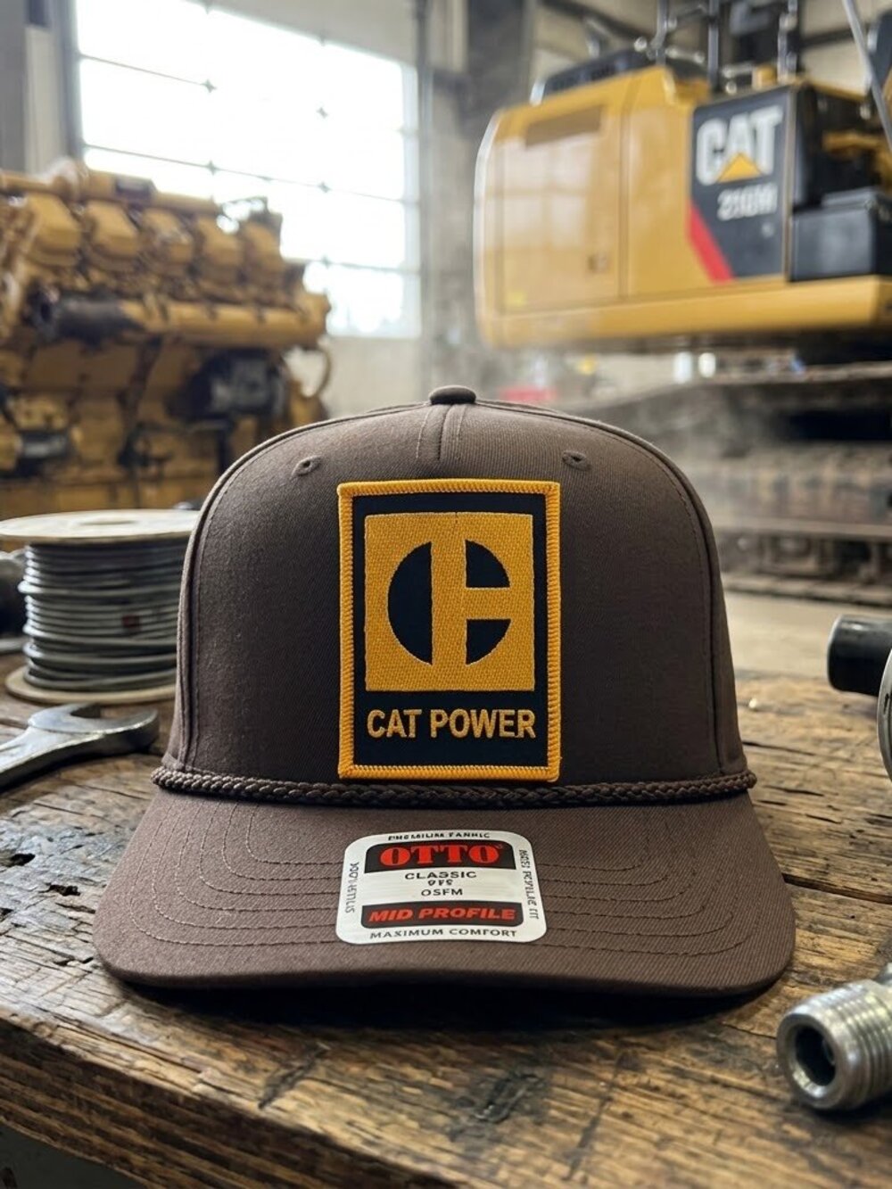 Vintage Heavy Equipment Diesel Power Patch Brown OTTO Rope Snapback Hat Retro US